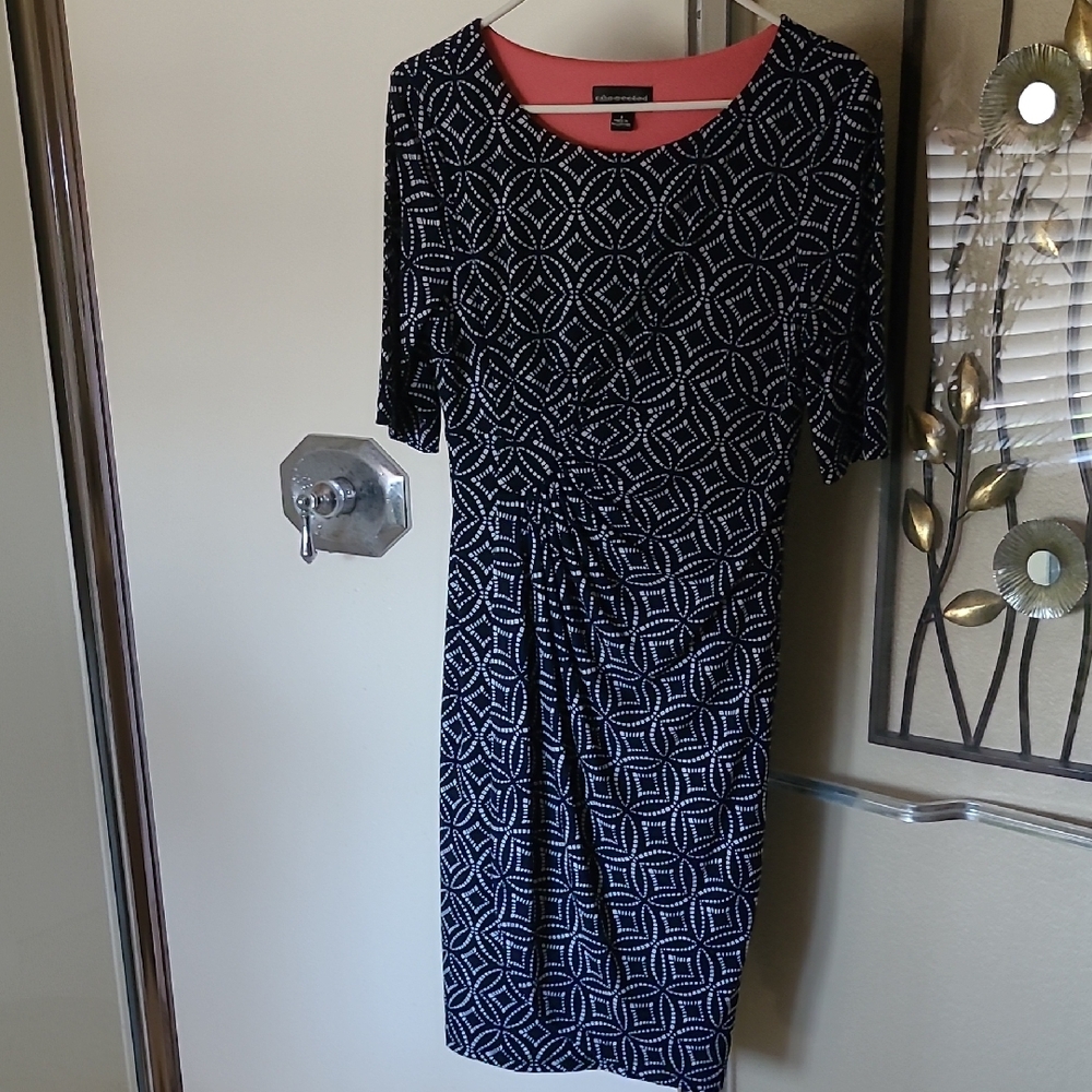 Connected Navy and White Patterned Midi Dress